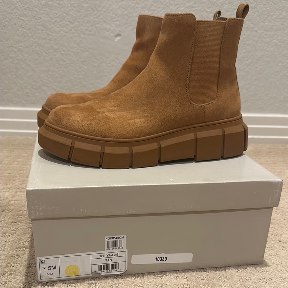 Tan Suede Platform Chelsea Boots